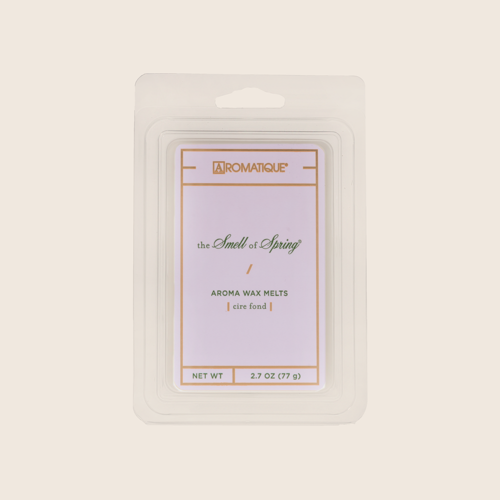 The Smell of SpringÂ® Aroma Wax Melts bring your ideal spring garden into your home with floral fragrances of hyacinth, jasmine, and rose, touched lightly with lily of the valley. Aromatique Wax Melts are a set of 8 cubes that contain 100% food-grade paraffin wax and a highly fragrant aroma - no wicks or flames needed.