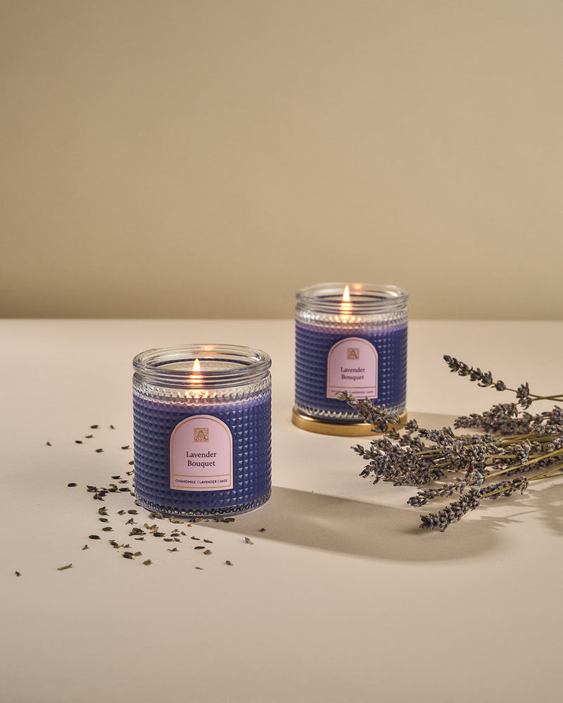 Lavender Bouquet - Elegant Essentials - Textured Glass Candle - 6EA