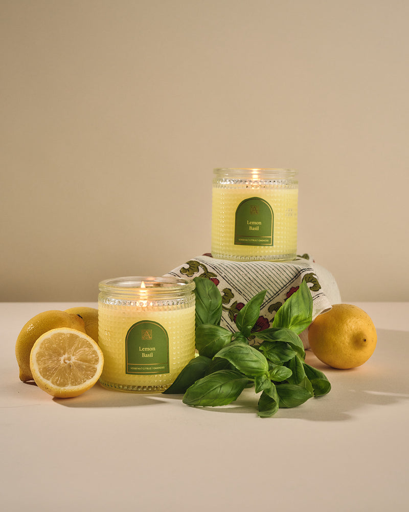 Lemon Basil - Elegant Essentials - Textured Glass Candle - 6EA