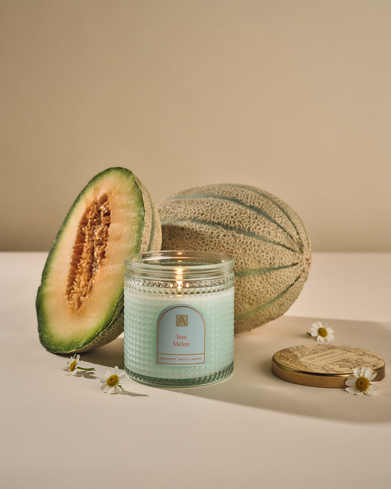 Sun Melon - Elegant Essentials - Textured Glass Candle - 6 EA