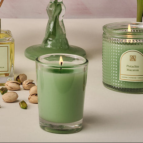Pistachio Macaron - Votive Glass Candle - 12 EA