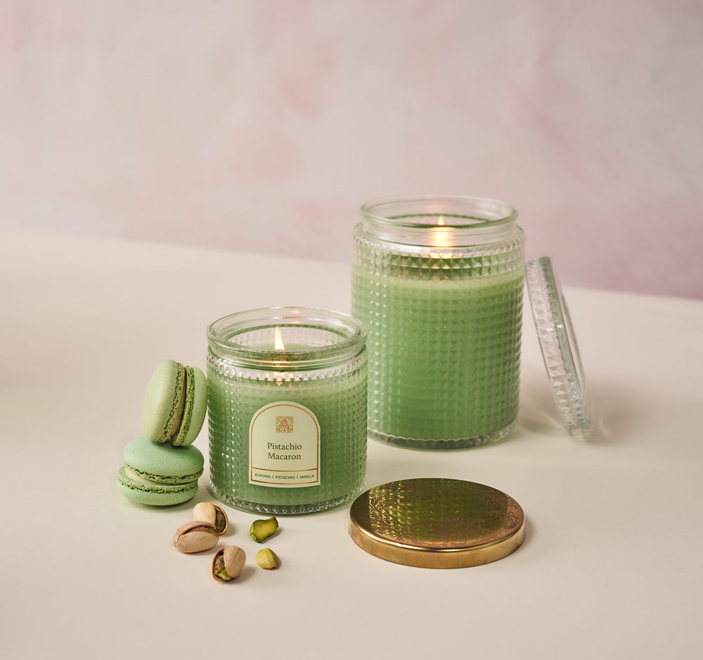 Pistachio Macaron - 6 oz Textured Glass Candle w/Metal Lid - 11 EA