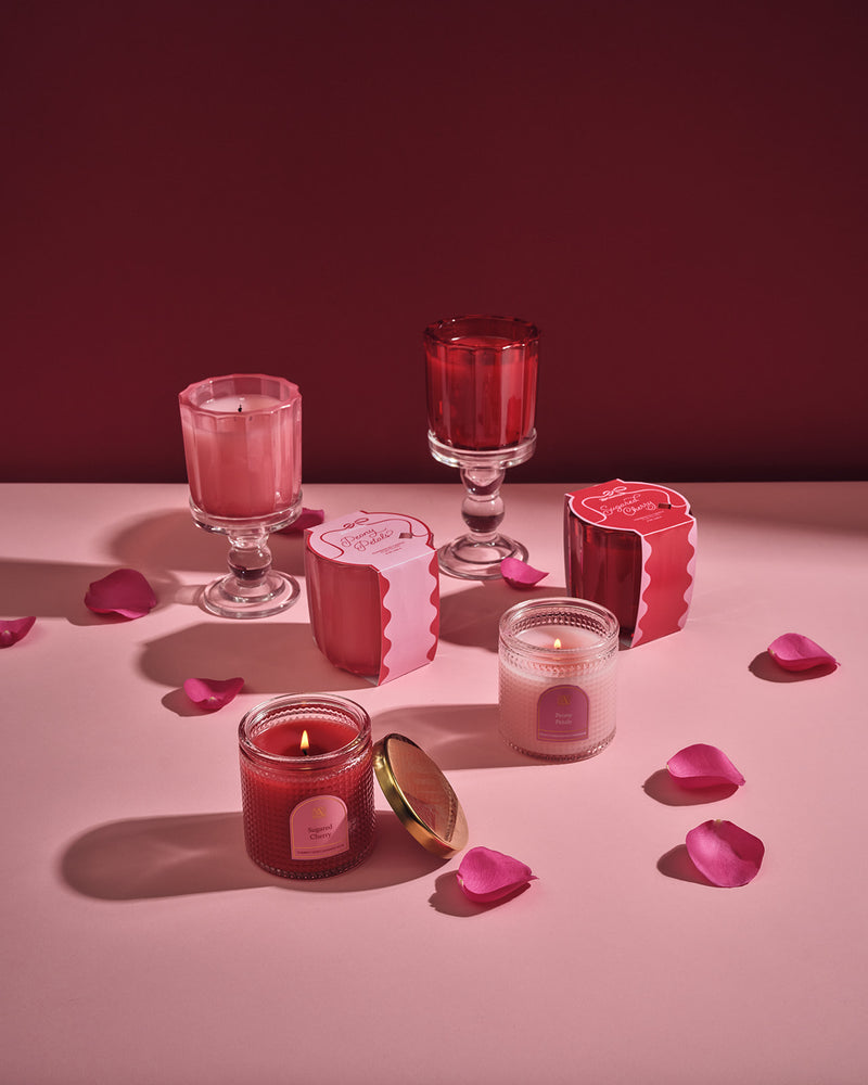 Sugared Cherry - Ribbed Glass Candle - Valentines Collection - 4 EA (Ship 12/19)