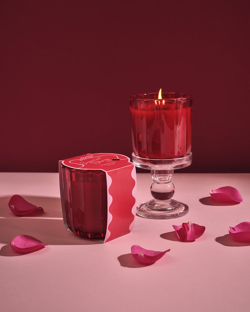 Sugared Cherry - Ribbed Glass Candle - Valentines Collection - 4 EA (Ship 12/19)