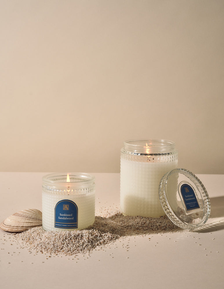 Sunkissed Sandalwood - Textured Glass Candle with Lid - 4 EA