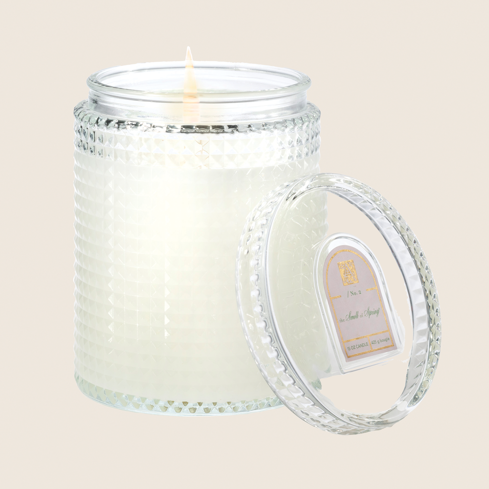 
            
                Load image into Gallery viewer, NEW! The Smell of Spring - Textured Glass Candle with Lid - 4 EA
            
        