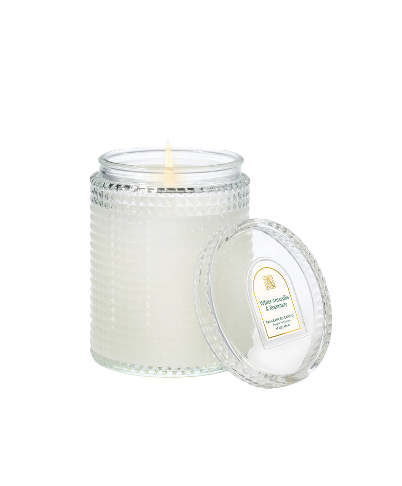 White Amaryllis - Textured Glass Candle with Lid - 4 EA