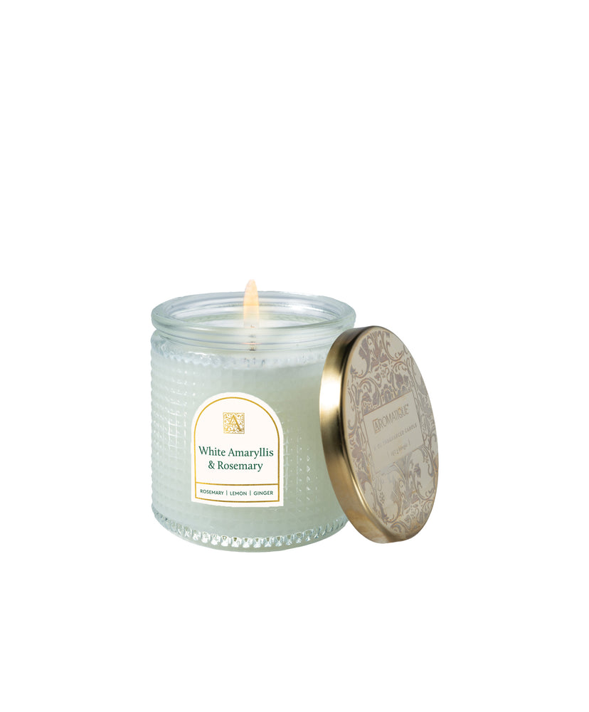 White Amaryllis & Rosemary - Textured Glass Candle - 11 EA