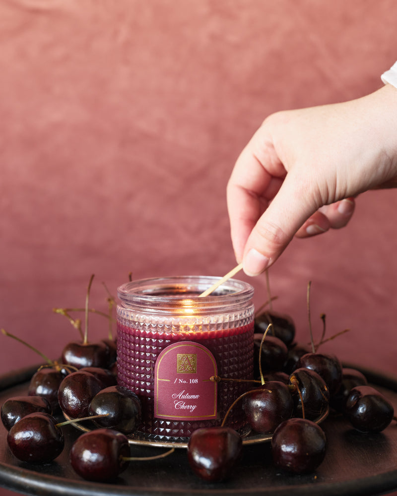 Autumn Cherry - Textured Glass Candle - 11 EA