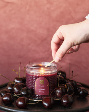Autumn Cherry - Textured Glass Candle - 11 EA