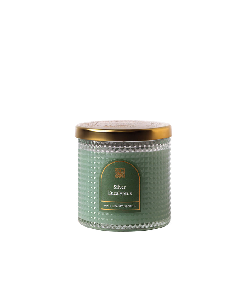 Silver Eucalyptus - Elegant Essentials - Textured Glass Candle - 6 EA