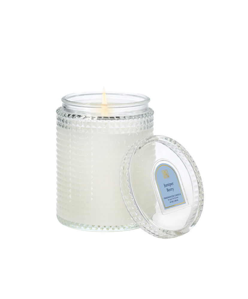 Juniper Berry - 15 oz Textured Glass Candle with Lid - 4 EA
