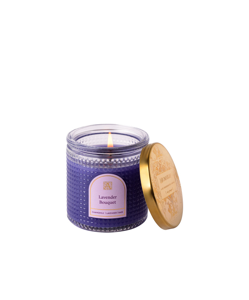 Lavender Bouquet - Elegant Essentials - Textured Glass Candle - 6EA