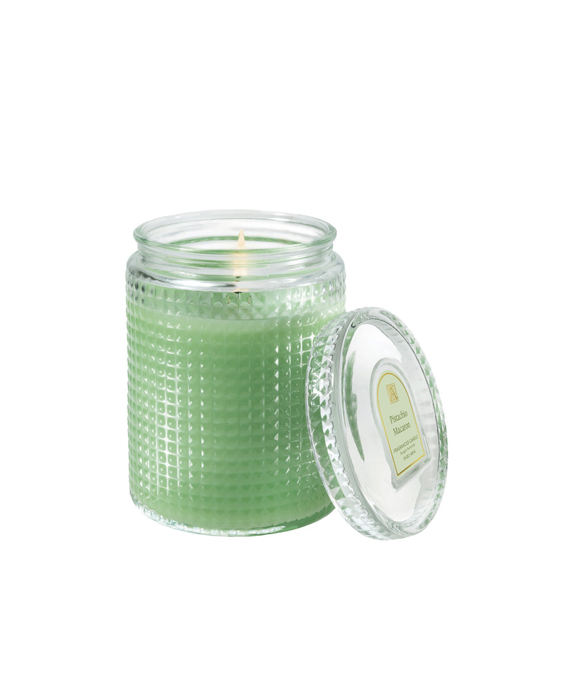 Pistachio Macaron - Textured Glass Candle w/Lid - 15 oz - 4 EA